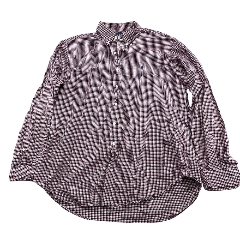 Ralph Lauren Shirt Men XLarge Purple Check Blue Pony OCBD Classic Fit Preppy